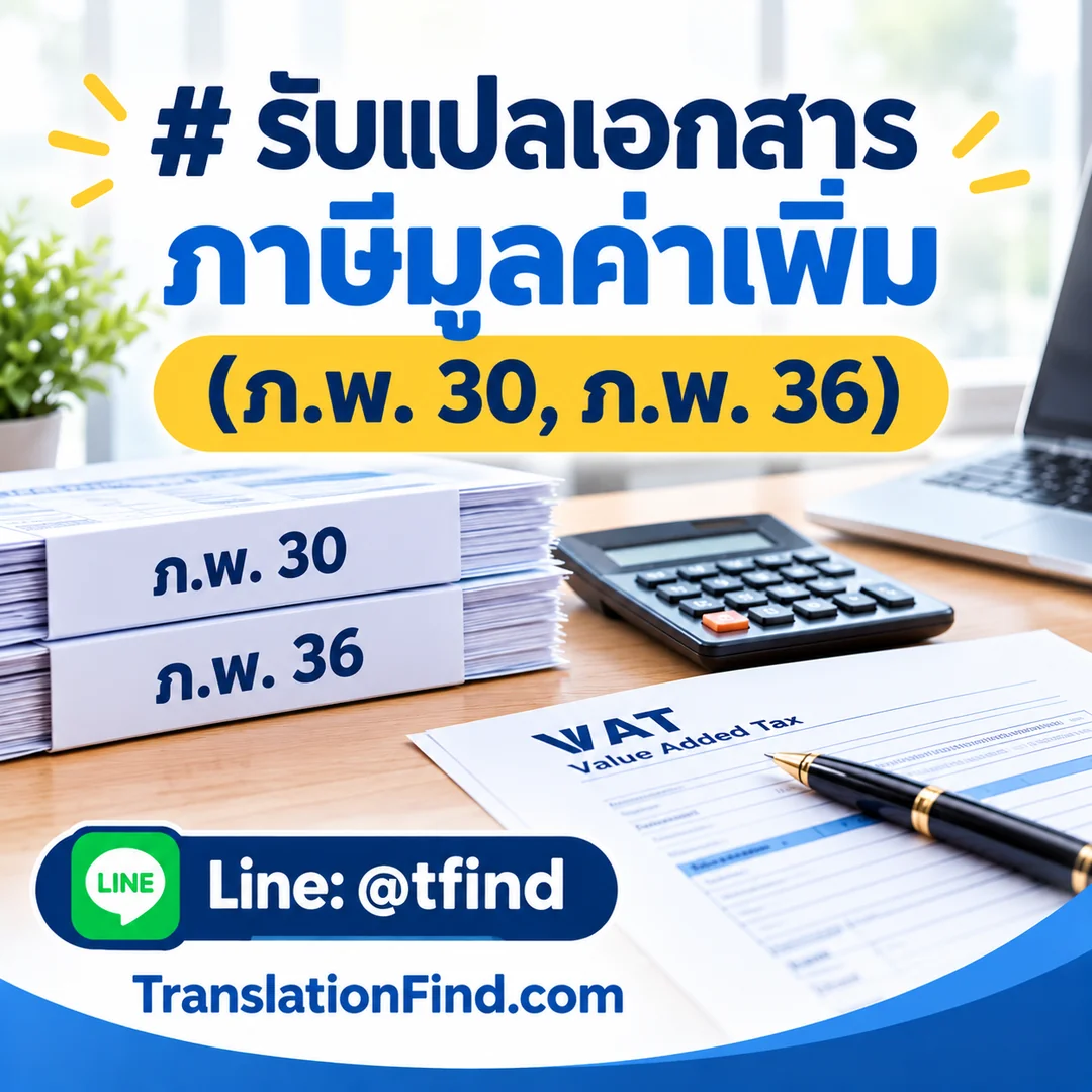 รับแปลเอกสารภาษีมูลค่าเพิ่ม (ภ.พ. 30, ภ.พ. 36) พร้อมรับรอง
